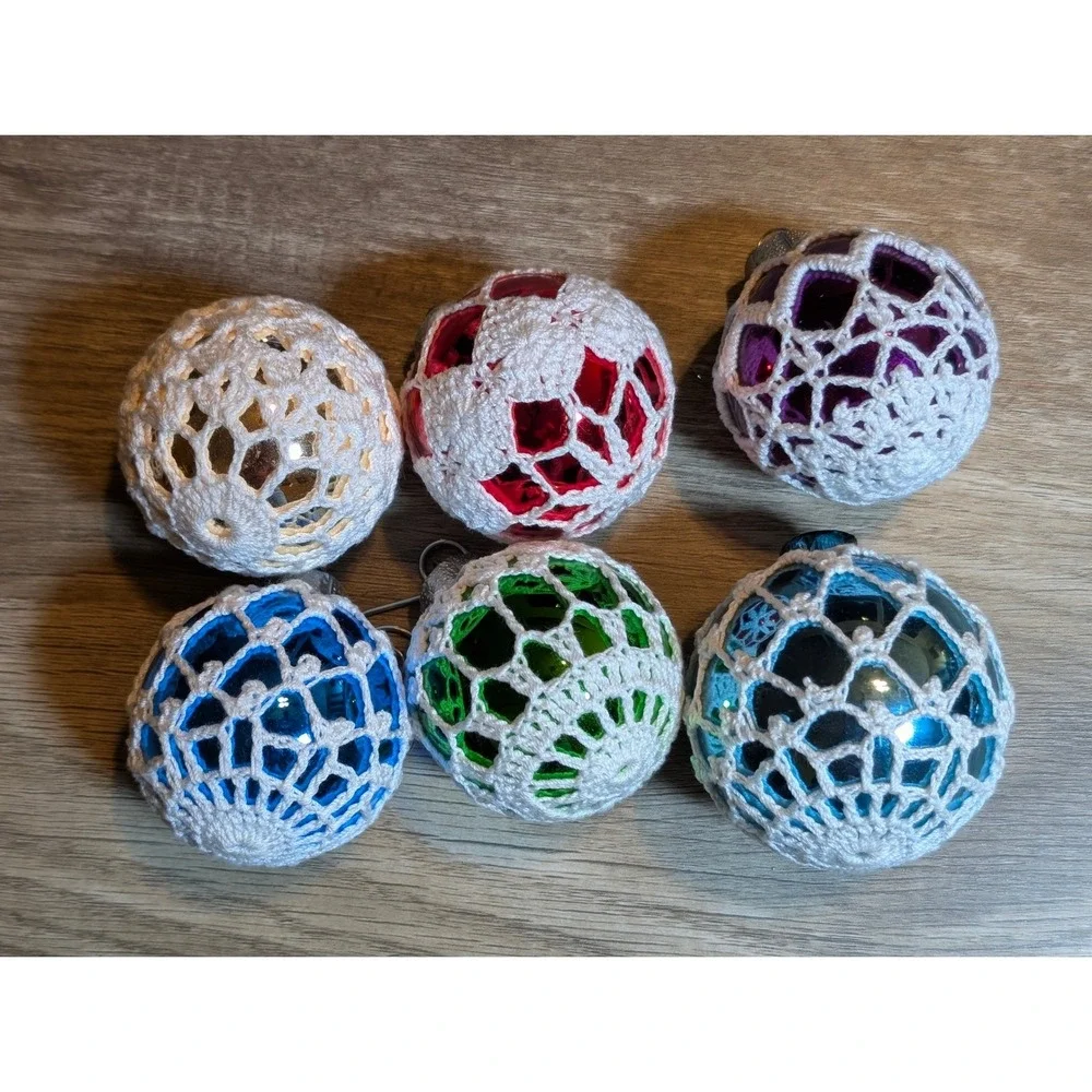 Vtg Lot of 40 Crochet Covered Glass Balls Christmas Ornaments Rauch, UT, G&D